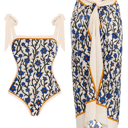 Amazon 2023 European and American New Fixed Edition Printed Two-Piece One-Piece Swimsuit Conservative Covered Hip Skirt Spot Swimsuit