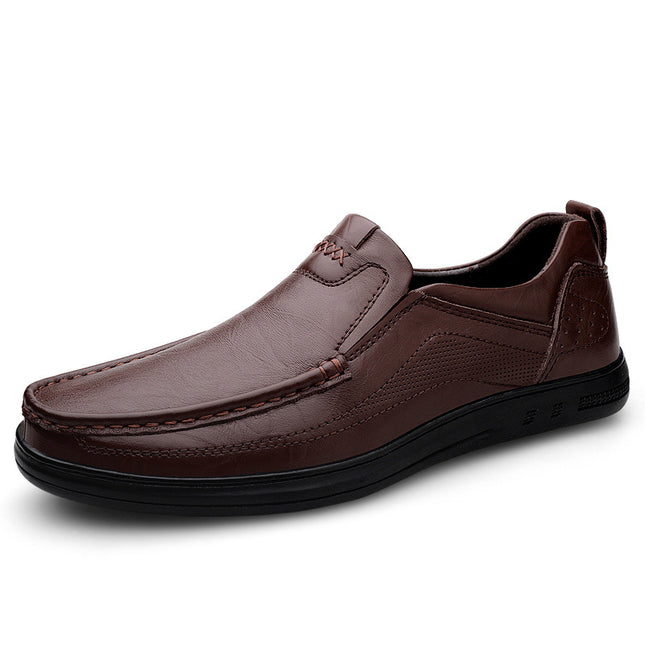 Fall 2023 men's leather shoes comfortable breathable new wide surface middle-aged loafers work breathable leather shoes