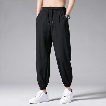 Summer Fashion Versatile Harem Pants Hong Kong Style Ribbed Jogger Pants Men's Durable Casual Pants Breathable Thin Sports Pants