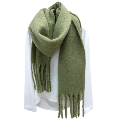 Mohair cold-proof brushed thickened Korean style solid color scarf scarf women's autumn and winter neck protection warm big tassel New