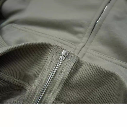 Loose version of the earth color 320G zipper hooded moss green light green grass green solid color simple sweater for men and women