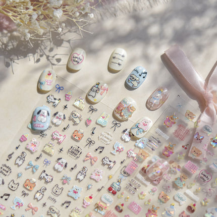 Cute Pet Graffiti Nail Art Stickers Embossed 3D Stereo 5D Cute Little Panda Cat Dog Nail Sticker Decoration