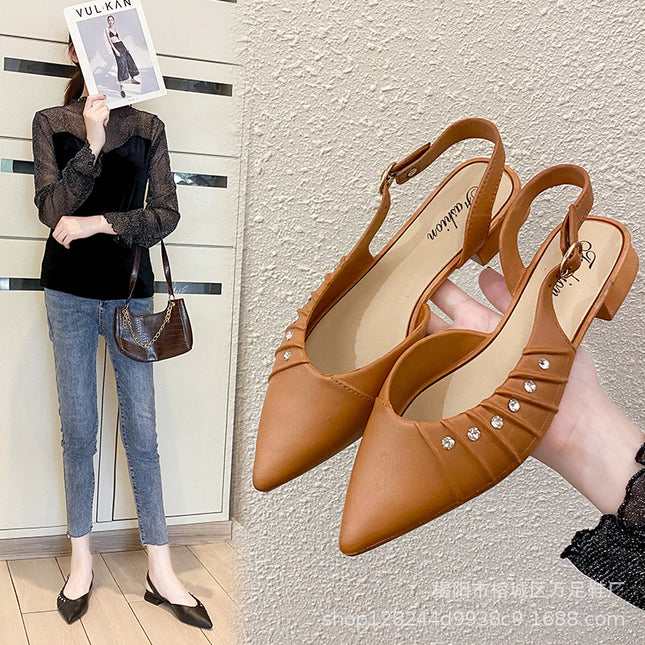 2021 New Retro French Style Fairy Sandals Thin Heeled Pointed Toe Women's Lazy Sandals Toe Wedge Loafers