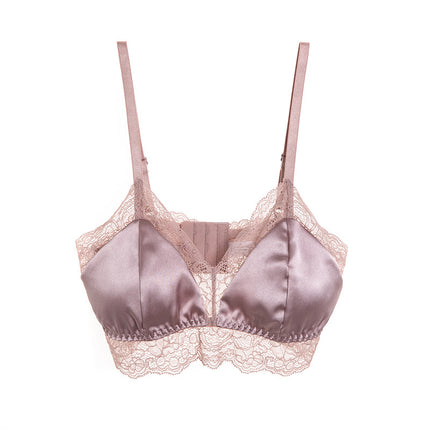 Guolian Traceless Silk Mulberry Silk Underwear Women's Thin Triangle Cup Large Chest Small Sleeping No-Rings Bra