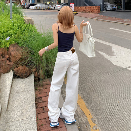 Raccoon House # American Retro Low-Waist Hot Girl White Jeans for Women 2025 Early Autumn New Loose Slimming Straight Pants