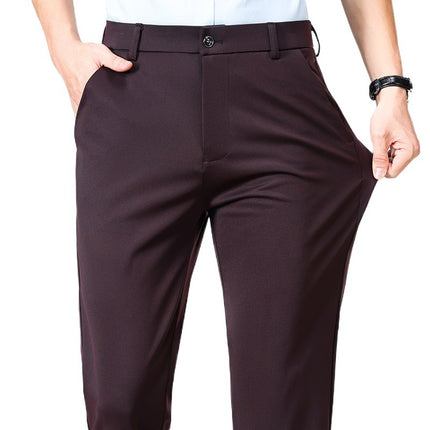 Wholesale casual pants men's four-sided elastic fabric summer ice silk pants trousers trousers high waist breathable iron-free formal trousers