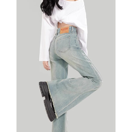 Women's Flared Jeans 2025 Summer New High-Waisted Slim Fit Bootcut Raw Hem Pants