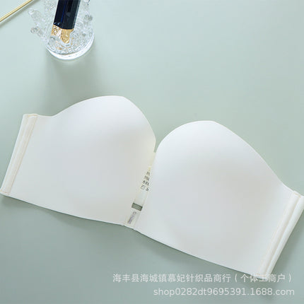 Maiman Mm30 Strapless Bra for Women, Bandeau Style, Push-Up Cup, Wireless, Detachable Bra, Seamless, Anti-Sagging, Nude Feel