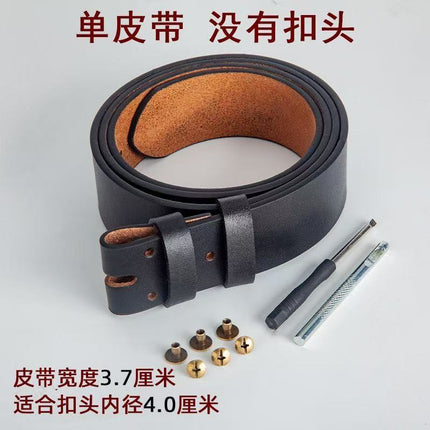 Men's Leather Belt with Pin Buckle, Natural Color, 100% Genuine Leather, First-Grade Cowhide, Without Buckle Head