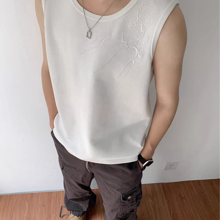 Lightning Dark Pattern Embroidered Sports Vest Men's Summer American High Street Handsome Sleeveless T-Shirt Fitness Vest Singlet
