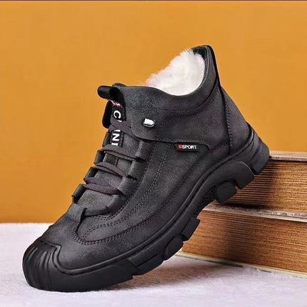 Cold-resistant warm cotton-padded shoes men's warm winter thickened fluff outdoor leather high-top one-piece Northeast snow boots non-slip