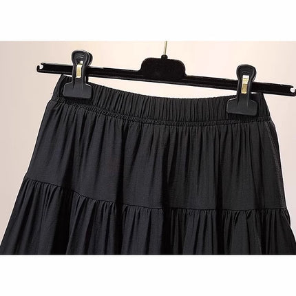White cake skirt 2025 spring new plus size women's chubby girl high waist slimming anti-light A- shaped skirt