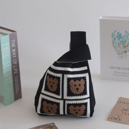 Knitted Handbag Women's Spring New Cartoon Woven Hand Bag Work Sundry Bag Gift Bag Lunch Bag