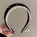 Black velvet + pearl double row headband