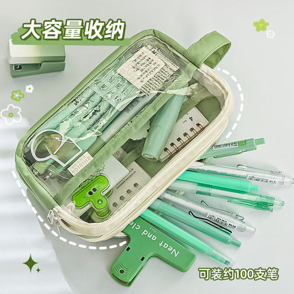 Large capacity transparent pencil case girls ins style Japanese high value students simple middle school stationery bag wholesale
