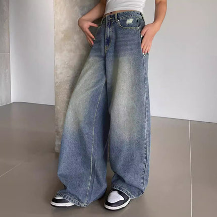 Cross-border foreign trade Amazon European and American water-washed blue wide-leg ultra-long floor-length jeans women's ripped loose casual pants