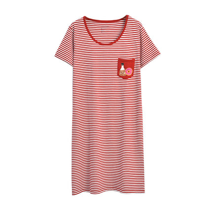 Foreign trade original order! Factory direct supply of high goods! Cotton Striped Short-sleeved Mid-length Nightgown Home Dress Pajamas Cotton
