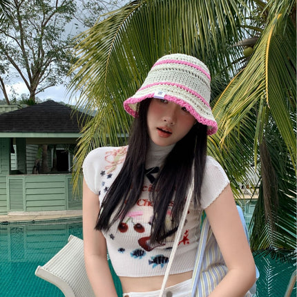 Colorful Straw Fisherman Hat Women's Summer Face Showing Small New All-match Straw Hat Beach Sunshade Sun Hat Trendy