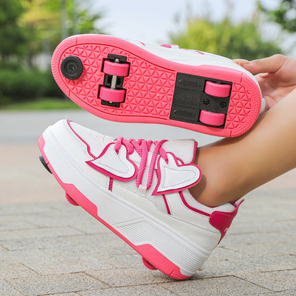 Girls' Roller Shoes Autumn and Winter New Model Children's Four-Wheel Automatic Sliding Skates for Older Kids Sports Roller Shoes