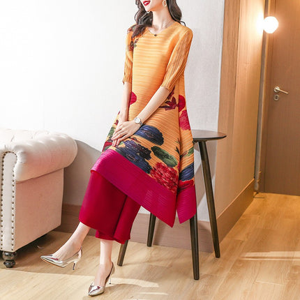 Magic Skirt Miyake 2025 Pleated New Style Goddess Chic Printed Plus Size Slimming Retro Spring Skirt Dress for Women
