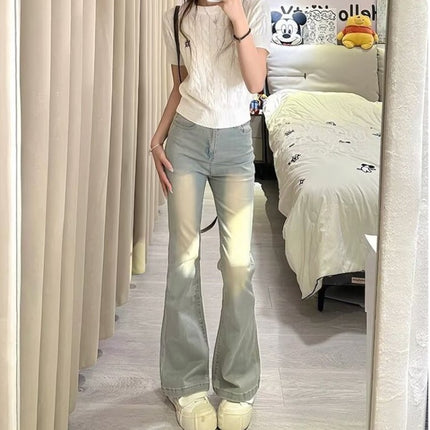 Coffee-colored Micro-blare Jeans Women's Spring Trendy All-match New High Waist Stretch Slim Slim Fit Flare Pants