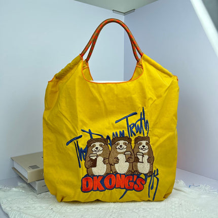 High-Quality Japanese-Style Ball Chain Eco-Friendly Shopping Bag Nylon Fabric Embroidered Floral Tote Nylon Canvas Bag