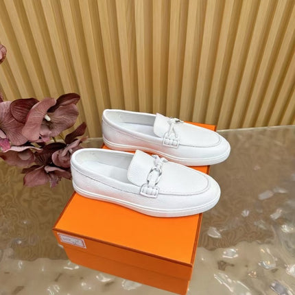 High-End Version of 2025 Autumn and Winter New Style Genuine Leather Metal Buckle Flats-Soled Men's and Women's Same Style Slip-On Lazy Loafers