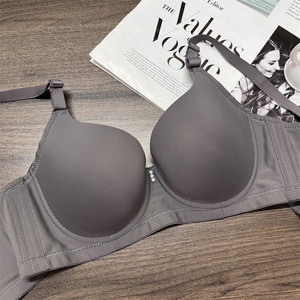 Glossy Seamless Simple Pure Color Versatile Side Breast Adjustable Intimates Large Size Big Breasts Showing Small Push-up Bra
