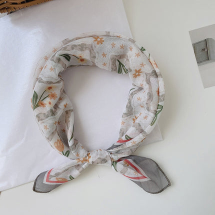 Soft Breathable Cotton Linen Small Square 58x 58cm New Artistic Printed Air Conditional Room Neck Protection Scarf Women