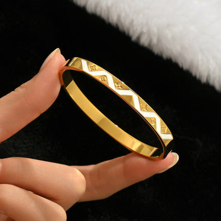 Titanium Steel Bracelet Does Not Fade, Diamond-Encrusted Real Gold Electroplated 18K Gold Stainless Steel Bracelet Douyin Cross-Border Same Style