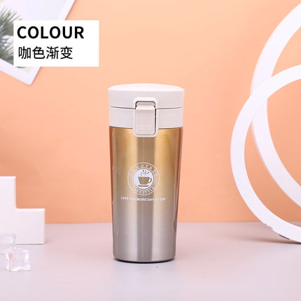 Fashionable simple double-layer vacuum stainless steel coffee cup handy cup American coffee pot portable gift pop lid cup