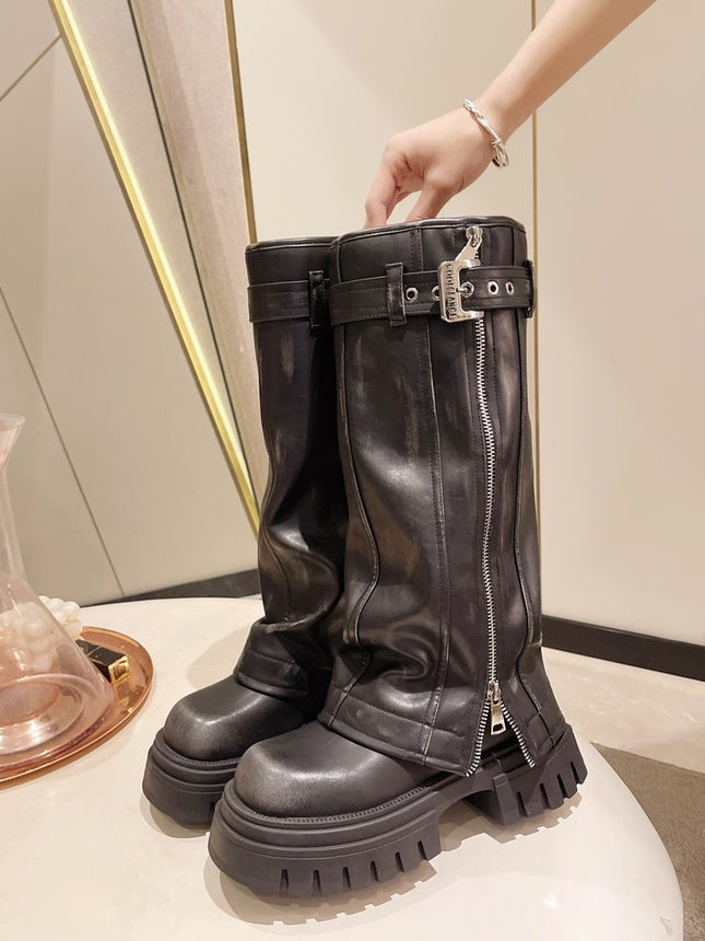 Niche pants boots Women's thick-soled boots 2023 autumn and winter New Brown high Knight boots retro Western cowboy boots