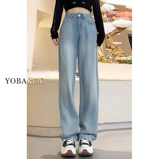 Straight-Leg Jeans for Women 2025 Autumn New High-Waisted Loose Slimming Wide-Leg Floor-Length Pants