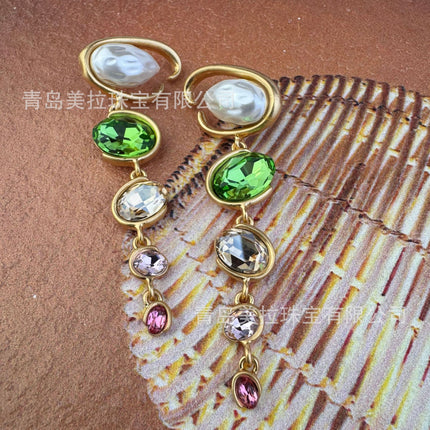 Oscar European and American style exaggerated retro long earrings women's temperament fashion high-end light luxury S925 silver pin earrings