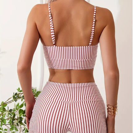 European and American New Swimwear Women's Cross-border Split Boxers Conservative Striped Sling Amazon Cross-border Swimwear in stock