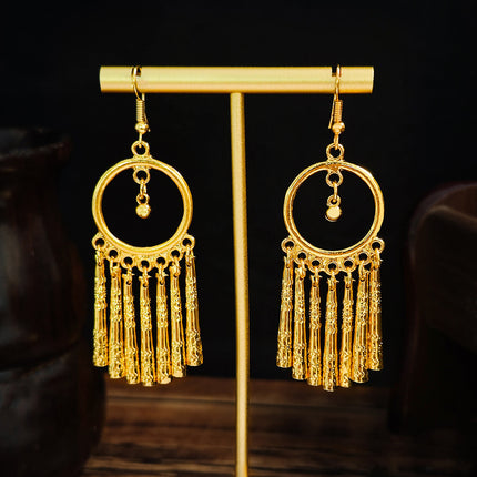 Ethnic Style Peacock Earrings for Women Gold Bell Tassel Earrings Bohemian Leaf Pendant Scenic Spot Earrings Wholesale