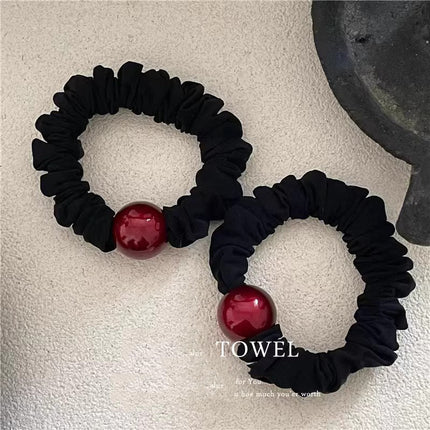 Cross-border export high-grade New Year red this year round pearl hair ring high ponytail rubber band ball hair rope hair accessories