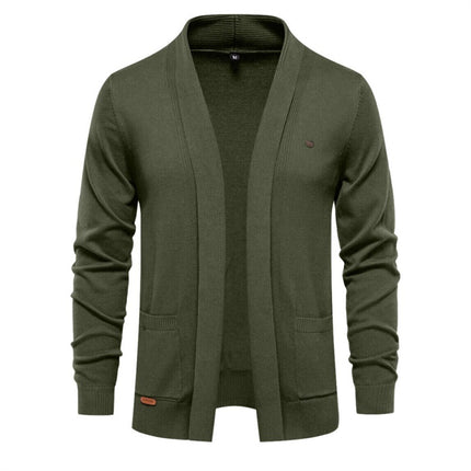 Cross-Border Men's Casual Autumn Cardigan Sweater High-Quality Business Knitwear Solid Color Men's Top in Dark Green