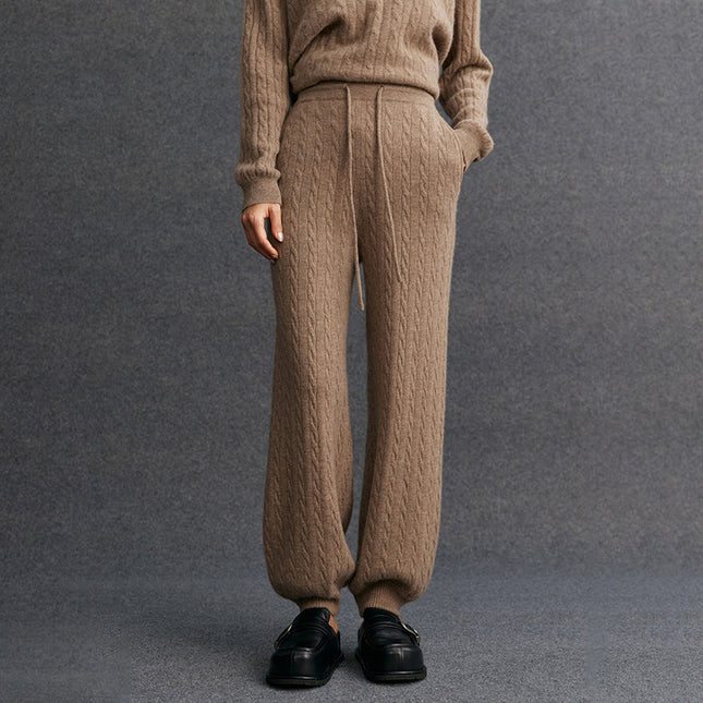 Autumn and Winter Versatile Cashmere Women's Fashion Casual New Simple Urban Cable Cashmere Pants Sweatpants Retro Style