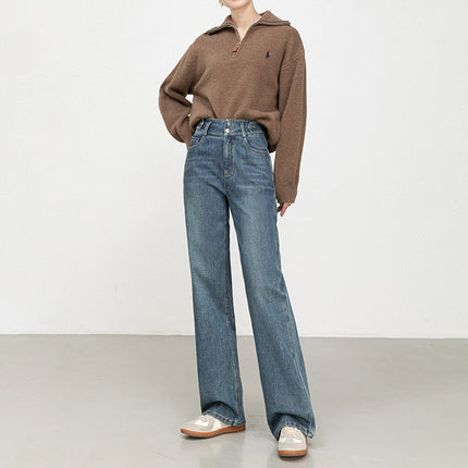 High-Waisted Slimming Women's Fashionable Versatile Jeans 2026 Spring Narrow Wide-Leg Pants Floor-Length Women's Trousers