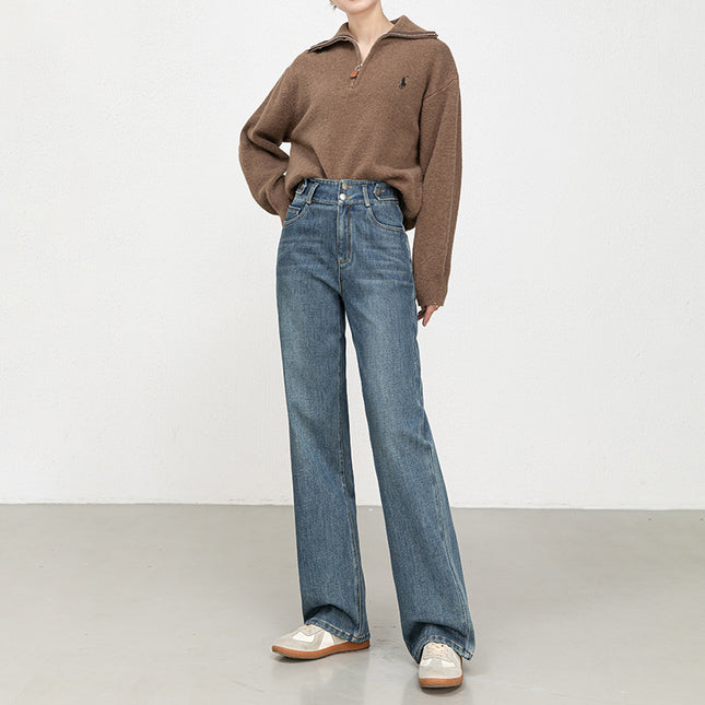 High-Waisted Slimming Women's Fashionable Versatile Jeans 2026 Spring Narrow Wide-Leg Pants Floor-Length Women's Trousers
