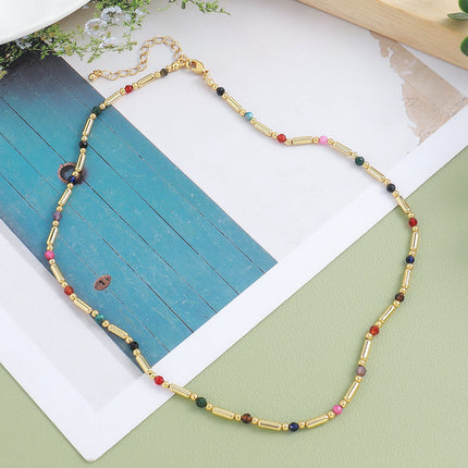 Lishan Versatile Bowknot Accessories Titanium Steel Metal Chain Series Layered Natural Stone Necklace Clavicle Chain for Women