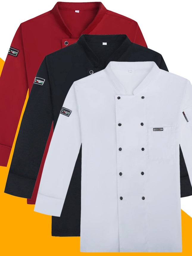 High-end Polyester Cotton Chef Clothes for Men and Women Hotel Work Clothes Thickened Breathable Kitchen Catering Cake Hot Pot Kitchen Clothes Uniform