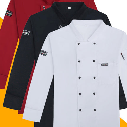 High-end Polyester Cotton Chef Clothes for Men and Women Hotel Work Clothes Thickened Breathable Kitchen Catering Cake Hot Pot Kitchen Clothes Uniform