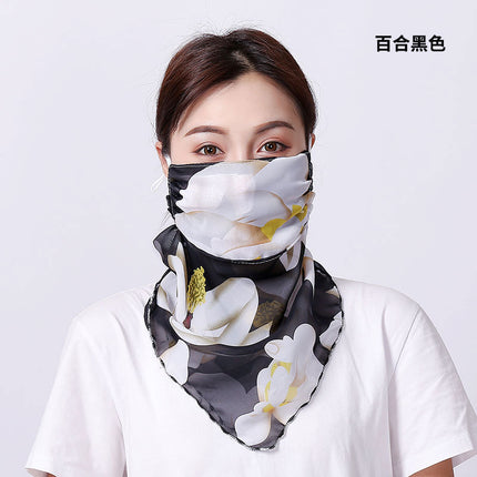Summer sun protection mask scarf women's large mask neck protection breathable full cover face UV protection chiffon thin veil scarf