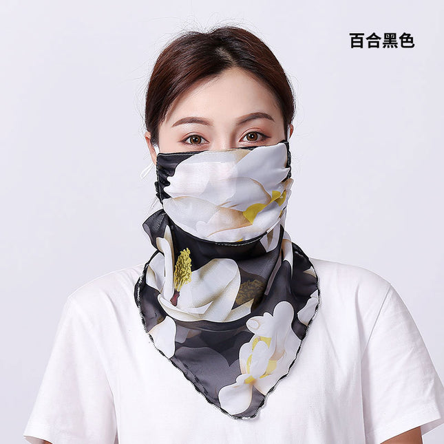 Summer sun protection mask scarf women's large mask neck protection breathable full cover face UV protection chiffon thin veil scarf
