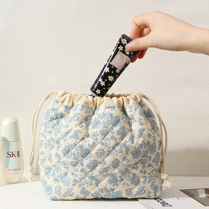 Cross-Border Makeup Brush Quilted Cosmetic Bag Large Capacity Tote Cosmetic Bag Fashionable Simple Korean Style Floral Storage Bag