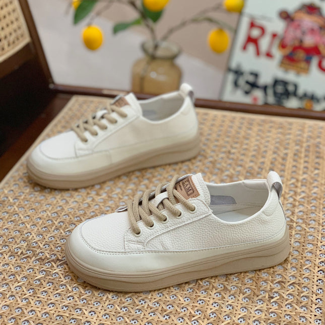 Genuine Leather Retro Sneakers for Women 2025 Spring & Fall New Niche High-Bottom Soft-Soled White Shoes Flats-Soled Sports and Casual Shoes