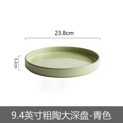 Ceramic Straight Plate Flat Bottom Deep Plate Soup Plate Japanese Seafood Plate Dish Plate Dessert Plate Nest Plate Simple Salad Bowl
