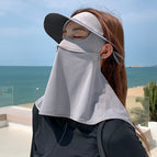 [sun protection/nylon hat with empty top and brim vinyl long mask] light gray